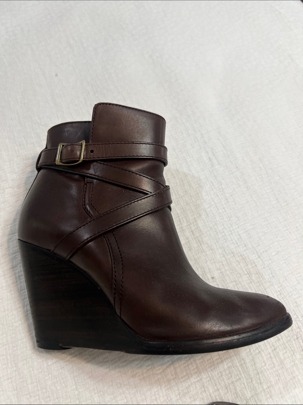 Women's Brown Leather Wedge Ankle Boots